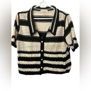 Solitaire Black and White Striped Crochet Cardigan
